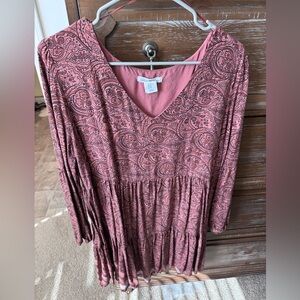 Lucky Brand Long Sleeve Paisley Dress in Pink